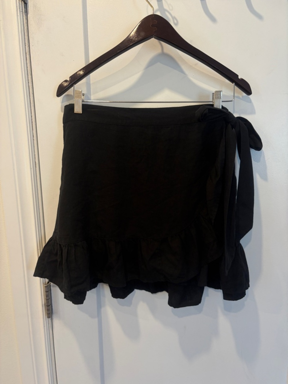 aerie Black Ruffle Linen Wrap Mini Skirt